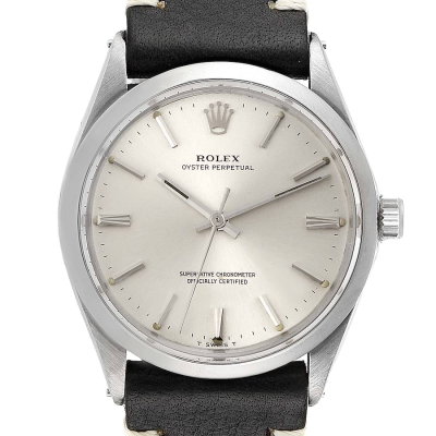 Rolex Oyster Perpetual Silver Linene Dial Vintage Steel Mens Watch 1002 19643 D85b2 Md